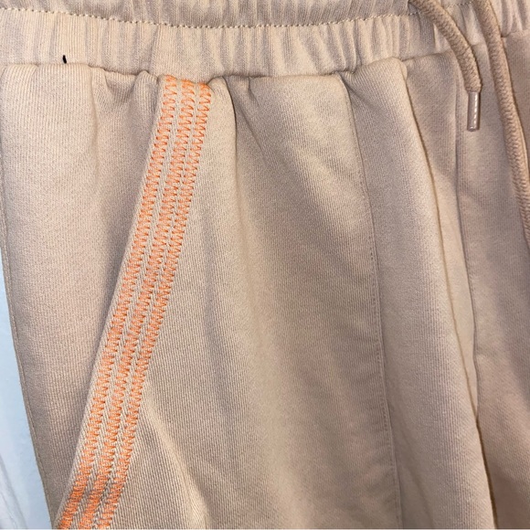 Hand Stitched by Halee Ann Tan Sweatpant Joggers Orange Embroidered Side Detail - Picture 2 of 8